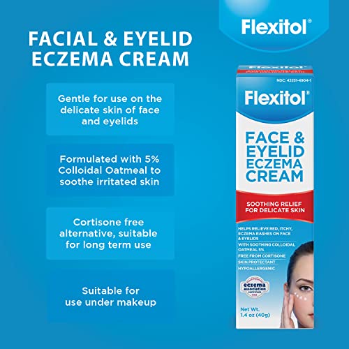 Flexitol Face and Eyelid Eczema Cream for Sensitive Skin, 5% Colloidal Oatmeal, Soothing Eye Treatment for Eczema and Dermatitis, Hydrating Non-Greasy Ointment for Dry, Itchy Skin, 1.4 oz
