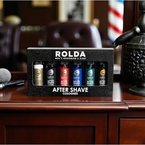 Rolda R Collection Aftershave for Men - 6 Full-Size After Shave Spray Tonic - Soothing Barber Essentials Skin Care with Long-Lasting Masculine Scents (6 ct)