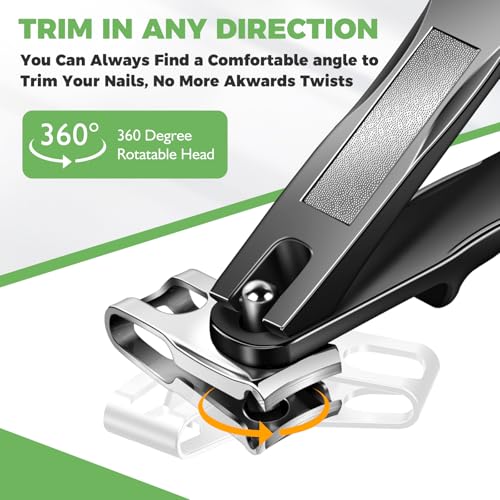 Toenail Clippers for Seniors Thick Toenails, Angled Head Large Toe Nail Clippers for Thick Nails for Men, Heavy Duty Ingrown Toenail Clippers with Wide Jaw, 360¡Æ Rotating Nail Clipper with Long Hande