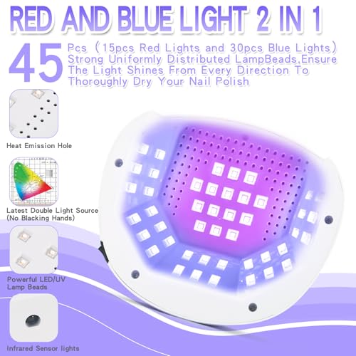 UV LED Nail Lamp, Rechargeable Cordless Nail Dryer for Gel Polish, UV Nail Light with 45 Beads and Handle, Professional Quick Dry Curing Lamp with 4 Timers Setting for Salon and Home