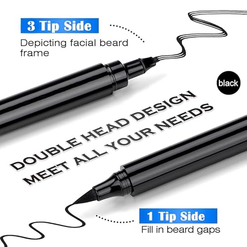 Beard Pencil Filler for Man Micro-Fork Tip for Seamless Application Beard Pen Beard Filler for Men Waterproof Beard Filling Pen Kit - Long Lasting Beard Filler Pen with Brush
