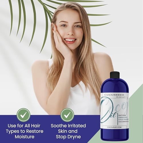 Dr Joe Lab Cucumber Seed Oil - Pure, Unrefined, Cold Pressed, Undiluted, Non-GMO, Virgin Carrier Oil for Skin, Hair, Nails, Body, Face, Beard - 32 Ounces - Nourishing Hydrating Moisturizing Bulk