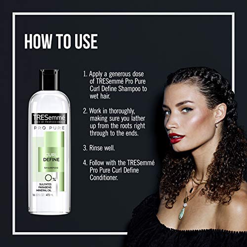 TRESemm? Pro Pure Shampoo Sulfate-Free for Curly Hair Curl Define Hair Shampoo with 0% Sulfates, Parabens, Mineral Oils and Dyes. 16 oz