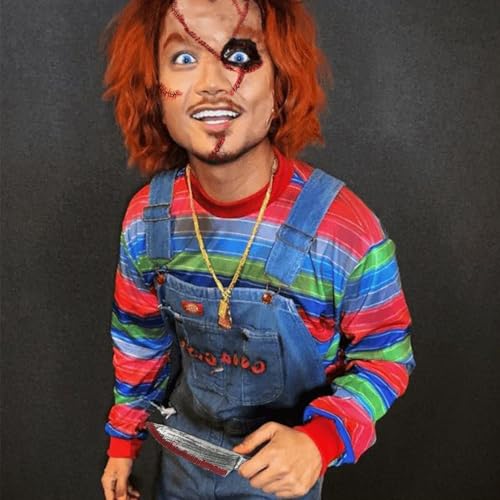 Chucky Makeup Kit Halloween Scars Fake Stitches Chucky Knife Toy Chucky Tattoo Halloween Face Scar Tattoo Temporary Chucky Costume Accessories for Halloween Party, Red