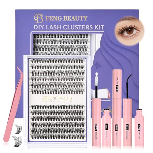 DIY Lash Clusters Kit, 240PCS 30D+40D Mixed Lengths 10?16mm, Natural Wispy Fluffy Look, 2-in-1 Bond&Seal+Precision Tweezer, Lashes Extension Kit (0.07D, 10-16mm, Individual Lashes Kit)