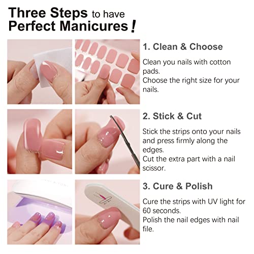 DANNI & TONI Semi Cured Gel Nail Strips In the Mood for Love (5 Packs) Pink White Ombre Fine Glitters Design