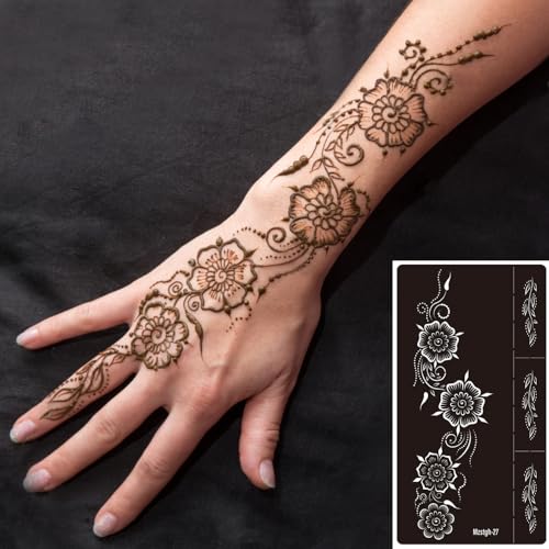 9 Sheet Temporary Tattoo Stencils,Henna tattoo kit Reusable henna Tattoo Sticker Indian Temporary Tattoo Stickers Self Adhesive Tattoo Templates