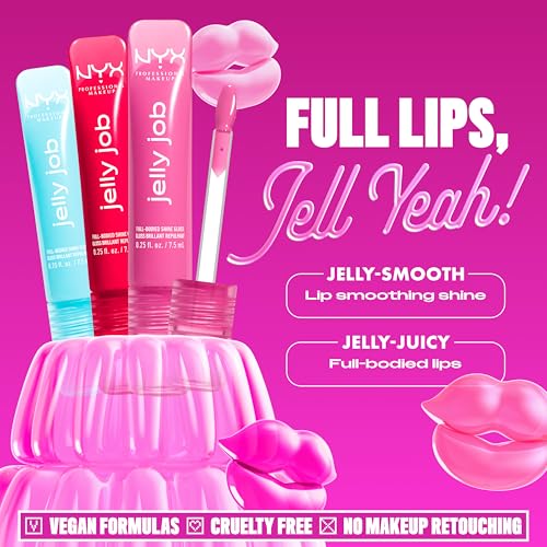 NYX PROFESSIONAL MAKEUP Jelly Job Lip Gloss, Lip Tint Gloss with Full-Bodied, Smoothing, and Hyper-Glossy Shine - Honey, It's Jelly (Nude Pearl Shimmer)