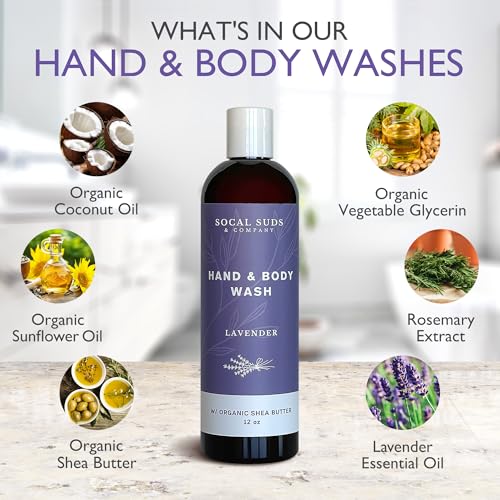 SoCal Suds & Company Organic Shea Butter Body Wash ? Lavender Liquid Castile Soap for Hand & Body, Moisturizing Plant-Based Organic Soap for Women, Men & Sensitive Skin (12oz)