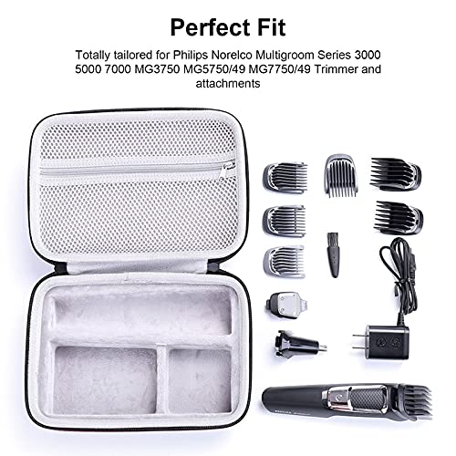 LinMei Hard Travel Case Compatible with Philips Norelco Multigroom Series 3000 5000 7000 MG3750 MG5750/49 MG7750/49 Men's Electric Shaver and Attachments Razor Storage Bag Organizer