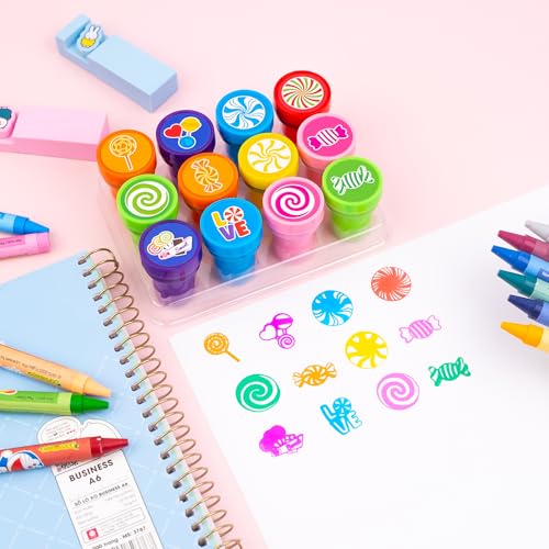36PCS Candyland Party Favors - 24PCS Temporary Tattoos & 12PCS Stamps - Ideal Sweet Candy Themed Birthday Card Decorations Supplies Goodie Bag Cute Rewards for Boys Girls Classroom Gifts Baby Shower