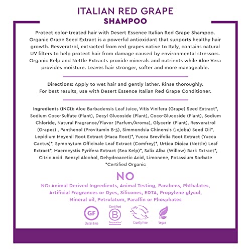 Desert Essence Italian Red Grape Shampoo & Conditioner Bundle - 8 Fl oz - Color-Protective Shampoo formulated with Resveratrol, Organic Grape Seed aAntioxidant Rich, Organic Sea Kelp Nettle Extracts,