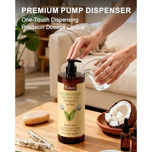 Organic Glycerin Vegetable Glycerine 32 fl oz USDA Certified, Liquid Glycerol, Glicerina Vegetal, No Palm Oil, Coconut-Derived, Natural Pure for Skin Face Hair, DIY Soap & Slime, Essential Oil Carrier