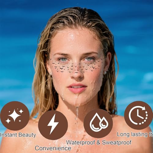 Halloween Bat Freckles Face Tattoos - Halloween Freckles Waterproof Black Bat Temporary Tattoos Patches Gothic Face Paint Makeup Kit for Women & Kids,Party Supplies Decorations Accessory-8Pcs