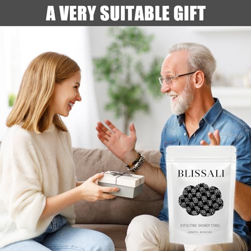 Blissal Exfoliating Shower Towel 47", Premium Scrub Wash Cloth for Body Face, Blissal exfoliating Towels-Body Scrubber with 2 Sides for All Skin Types (Black)