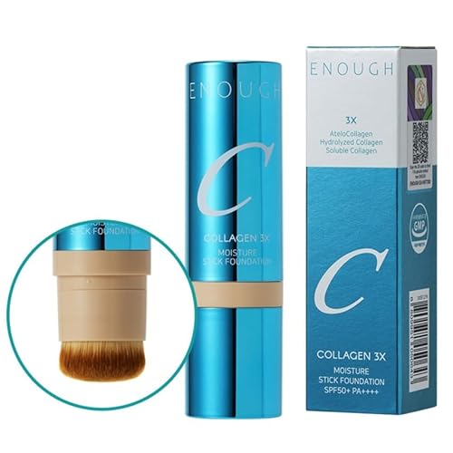ENOUGH Collagen 3X Moisture Stick Foundation with Brush, Full Coverage Tinted Sunscreen for Face, Long-Lasting Korean Makeup, Perfect ¬´inted ¬®oisturizer with SPF 50+ (#13N Light Beige, 0.49 oz / 14g)
