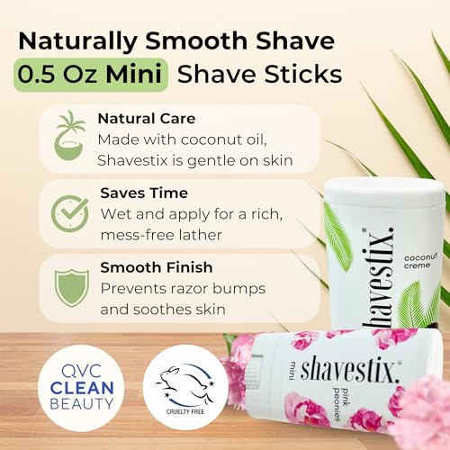 Shavestix Travel Shaving Cream Stick Set 0.5 Oz Each | Coconut Cr?me & Pink Peonies Mini Shave Bars| TSA Friendly Toiletries for Women & Men | Alt Shaving Gel, Soap