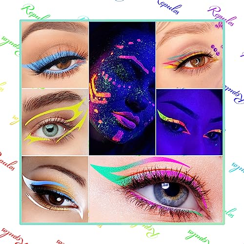 8 Colors Neon Liquid Eyeliner Set, Rainbow UV Glow Neon Makeup Graphic Eyeliners, High Pigmented, Waterproof Smudge-Proof and Long-Lasting Matte Colored Eye Makeup Gift Kit