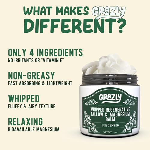 Whipped Beef Tallow for Skin w/Dead Sea Magnesium, Manuka Honey & Jojoba Oil - Grass Fed Beef Tallow Balm - Body & Face Moisturizer for Dry, Sensitive Skin - Unscented - 2.5oz