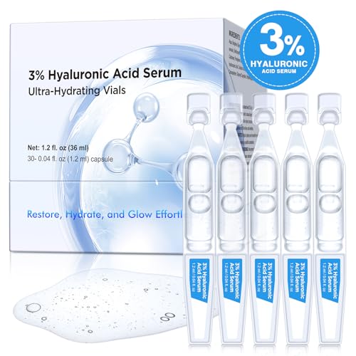 3% Hyaluronic Acid Serum Ultra-Hydrating Vials, 30 Pack Skin Repair Hyaluronic Acid Tubes, Single-Use Anti-Aging serum for face Wake Nature Perfection Tubes Vials (#1)