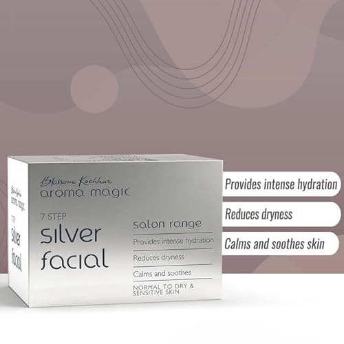 Aroma Magic Silver Facial Kit | 7 Step Facial with Cleanser, Enzyme Gel, Serum, Protein, Sheen Gel & Face Pack | Hydrates & Soothes Dry Skin | Salon-Like Glow at Home | Multi Use Pack