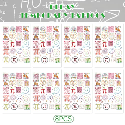 8 Sheets 200+ Pi Day Temporary Tattoos Stickers Pi Symbol 3.14 Math Party Decoration Favors Tattoo Stickers Gifts Rewards Supplies