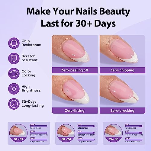 btartboxnails XCOATTIPS - Builder Gel Top Coat Set, French Tip Press on Nails with Builder Gel Top Coat Set
