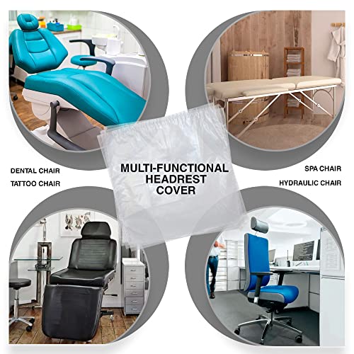 Disposable Dental Headrest Covers 14" x 10" | Pack of 250 | X-Large Clear Plastic Headrest Cover for Tattoo, Piercing and Dental Chairs, Professional Waterproof Clear Sleeves for Headrests