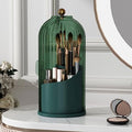 Makeup Brush Holder with Lid 360 Rotating Clear Dustproof Make Up Organizers for Vanity Bathroom Countertop, Green