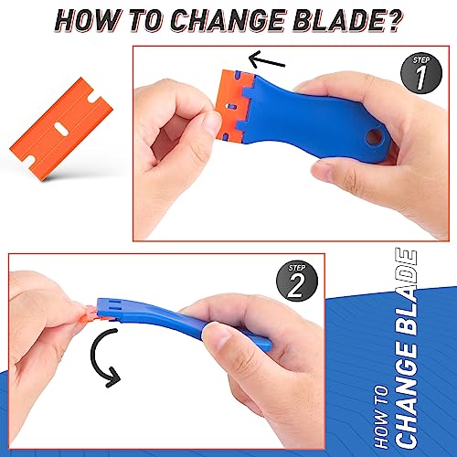 DIYSELF 2 Pack Plastic Razor Blade Scraper, 100PCS Plastic & Metal Razor Blades