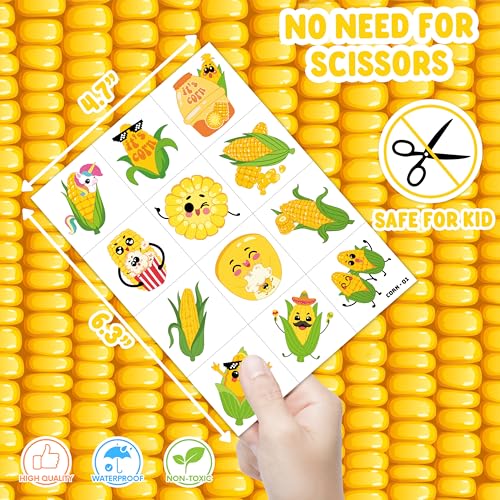 96 PCS Cute Corn on Cob Pre-Cut Temporary Tattoos for Kids | Super Cute Themed Birthday Party Favors, Supplies, Decorations, Fake Tattoo Stickers, School Rewards Prizes & Gifts For Boys & Girls