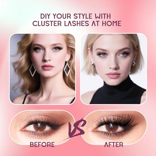Lash Clusters Kit 280 pcs 9-16mm Volume Hybrid Eyelash Clusters 40D+50D D Curl Individual Lashes DIY Lash Extension Kit Thin Band Cluster Lashes Lash Bond and Seal Tweezers remover