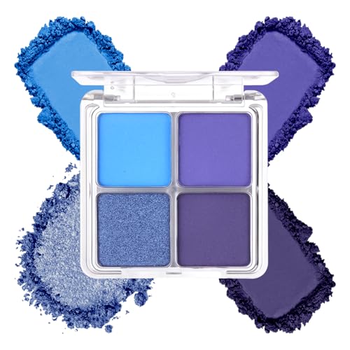 4 Colors Navy Blue Eyeshadow Makeup Palette Makeup, Blendable Long-lasting Matte Shimmer Eyeshadow Palette Eye Makeup Kit for Women Girls, paleta de sombras de ojos #3