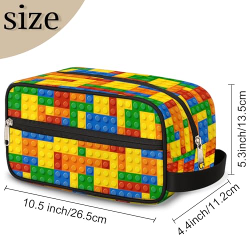 Kids Travel Toiletry Bag - Colorful Building Blocks Waterproof Hanging Cosmetic Hygiene Bags for Boys Men - Large Shave Kit for Toiletries Accessories Bathroom Stuff