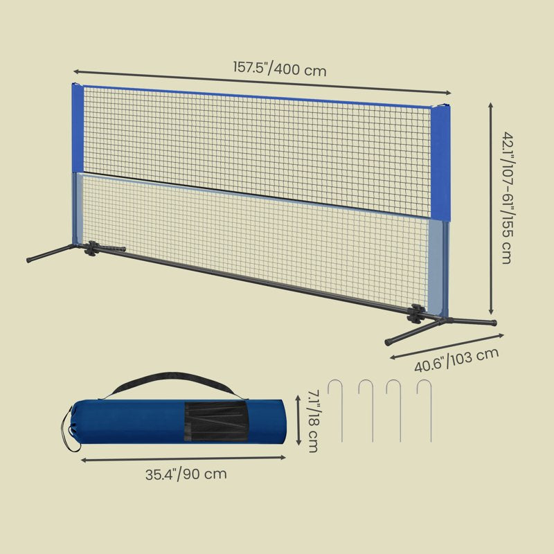 Adjustable Height Badminton Volleyball Pickleball Net 13ft Nylon Portable Foldable