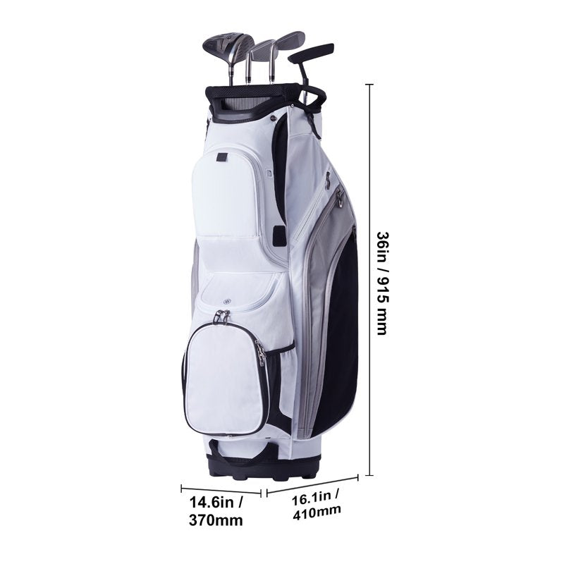 Golf Bag with 14-Way Divider, 36", 13 Pockets, White Color-Block Design – Waterproof, Durable