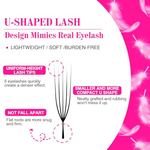 TDANCE U Lash Extensions 2D 3D 4D 5D UU Lash Fans Eyelash Extension U Shaped Natural Volume Lashes Extension Soft Matte Black Lashes(UU-5D-0.07-D,8-15mm)