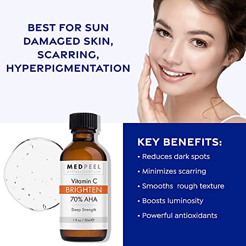 Medpeel 70% AHA & Vitamin C Brightening Essential Chemical Peel at Home Kit, Includes Peel, Prep, Neutralizer, Deep Strength Professional Grade Chemical Face Peel, Reduces Age Spots, 1oz/30ml