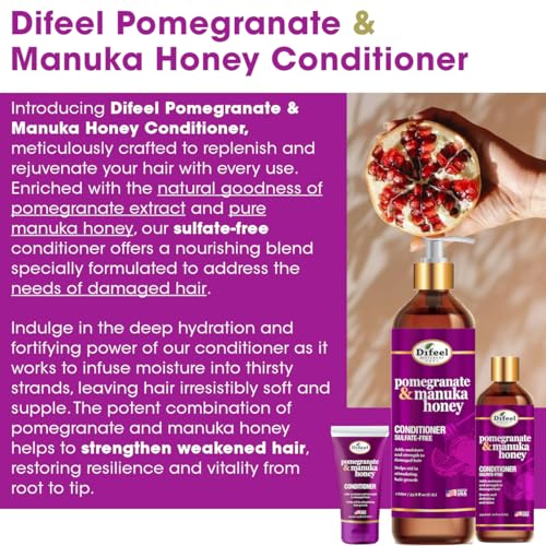 Difeel Pomegranate & Manuka Honey Sulfate-Free Conditioner 33.8 oz. for Dry, Damaged Hair