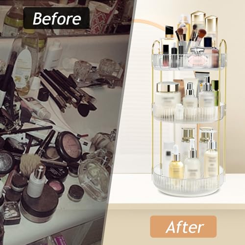 360 Rotating Makeup Organizer for Vanity,3 Tier Large Capacity Skincare Organizers,Bathroom Counter Organizer, transparent Spinning Perfume Organizer & Vanity Organizer (NEW-White, 3 Tier)