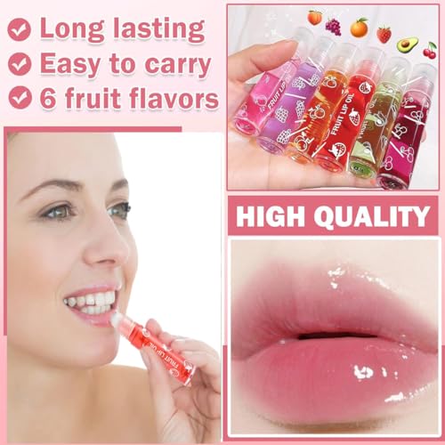 6Pcs Roll-On Lip Gloss Set,Fruit Flavored Roll On Rollerball Lip Oil,Transparent Plumping Lip Gloss,Non Toxic Lip-Makeup Set