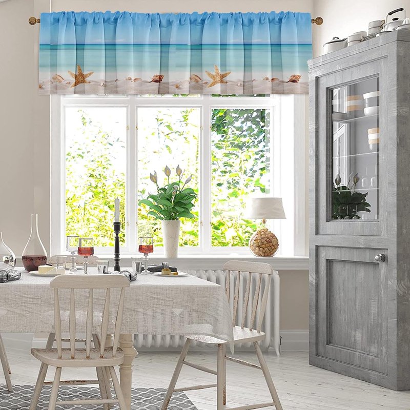 2 Pack Window Valances for Living Room & Kitchen - Beach, Blue, Grey & More