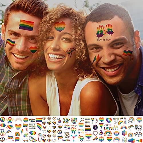 180+ Pcs LGBT Rainbow Temporary Tattoos, 20 Sheets Pride Temporary Tattoos, Waterproof Rainbow Flag Tattoo Stickers for Pride Equality Parades