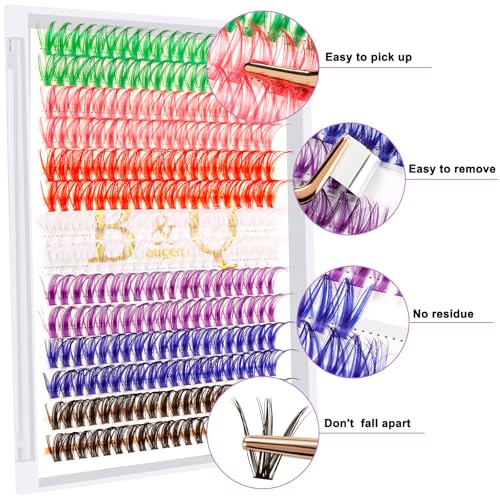 Lash Clusters Colored DIY Eyelash Extensions 280 Clusters Lashes 40D-D-13mm LASH 7 Color Mix Volume Eyelash Clusters Wispy Individual Lashes Cluster DIY at Home(7MIX,40D-D-13mm)