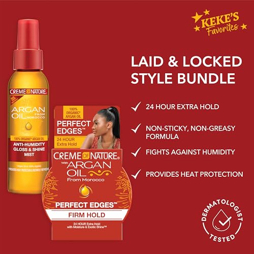 Creme of Nature Edges Gel & Anti-Humidity Mist with Argan Oil of Morocco, Keke Palmer's Favorites, Curly Hair Styling & Heat Protection Spray (Bundle Pack of 2)