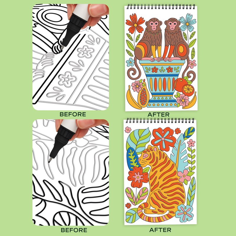 Guided Art Meditation Pad with Markers - Jungle Oasis Scene Set