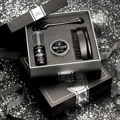 LOVERY Beard Growth Kit - Gifts for Men - Self Care Kit with Beard Serum, Beard Balm, Comb, Beard Brush & More ? Mens Gifts for Him, Boyfriend, Husband, Dad - Enhanced Beard Kit - Birthday Gifts