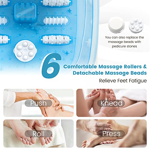 COSTWAY Foot Spa Bath Massager, with Heat, Bubbles & Vibration Mode, 12 Rollers & Pedicure Stone, Mini Acupressure Massage Points, Digital Temperature Control (Blue)