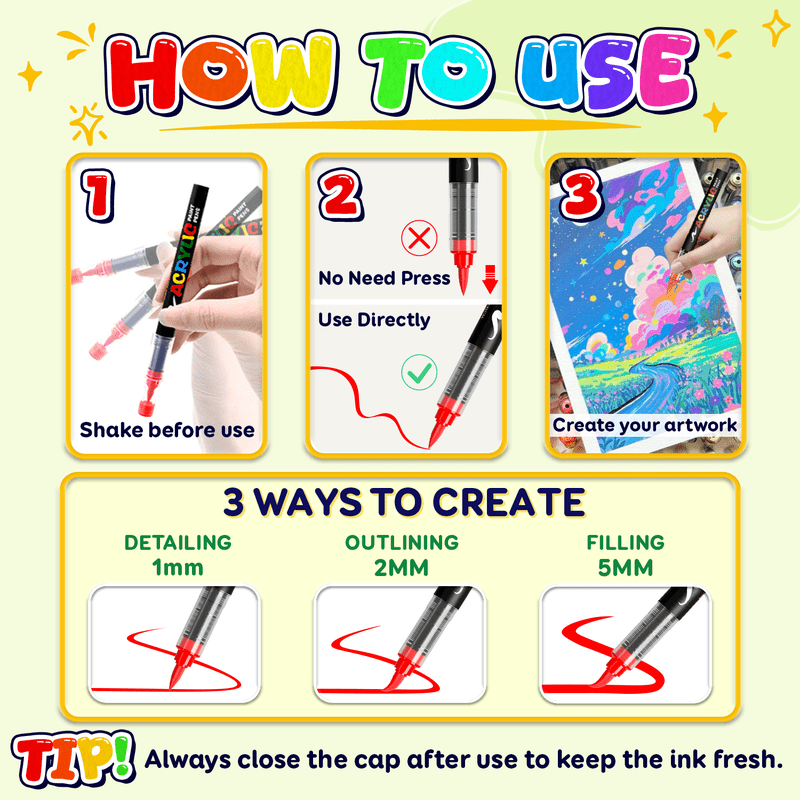 Acrylic Paint Marker Set with Soft Brush Tip - Multi-Surface Art Supplies