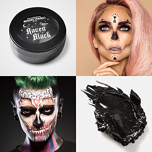 MANIC PANIC Raven Black Face Paint - Black Makeup for Face, Eyes & Body - High Pigment Body Paint with Matte Finish - Halloween, Cosplay & Stage Makeup - Vegan & Cruelty-Free Cream Formula